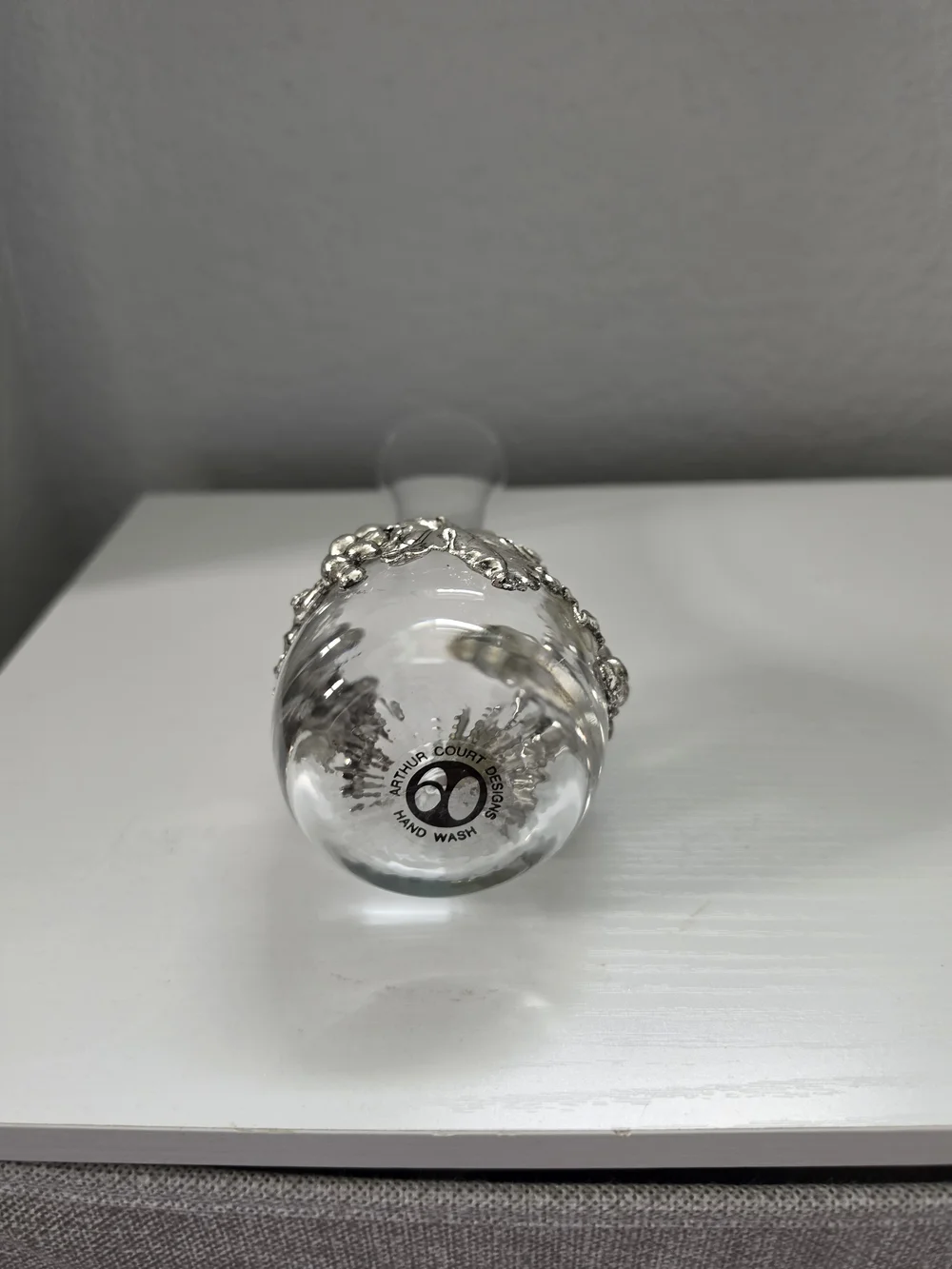 Arthur Court Clear Glass Bud Vase with Silver Grape Motif